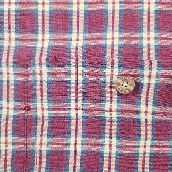 Vtg Wrangler Button Shirt Mens Medium Rugged Wear Brick Red Plaid Sawtooth Rodeo - Picture 11 of 11